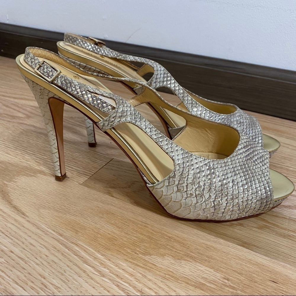 Kate Spade Stiletto Heels Snakeskin Print Sz 10 Peep Toe Cream